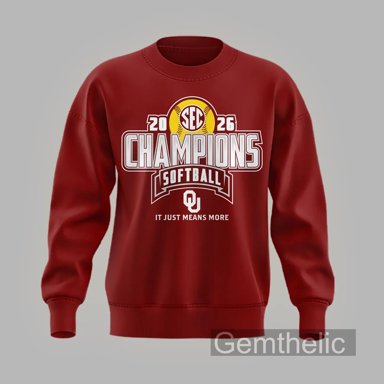 Oklahoma Sooners Softball Back-To-Back 2026 SEC Regular Season Champions Sweatshirt - Detail View