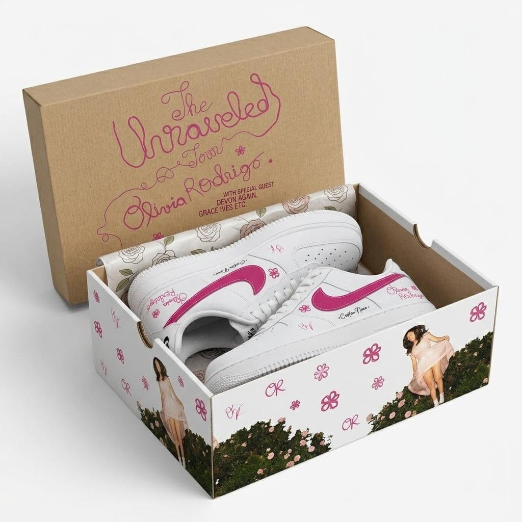 Olivia Rodrigo The Unraveled Tour Custom Nike Air Force 1 Sneakers - Detail View
