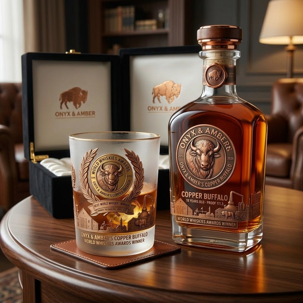 Onyx & Amber's Copper Buffalo 2026 World Whiskey Glass - Detail View