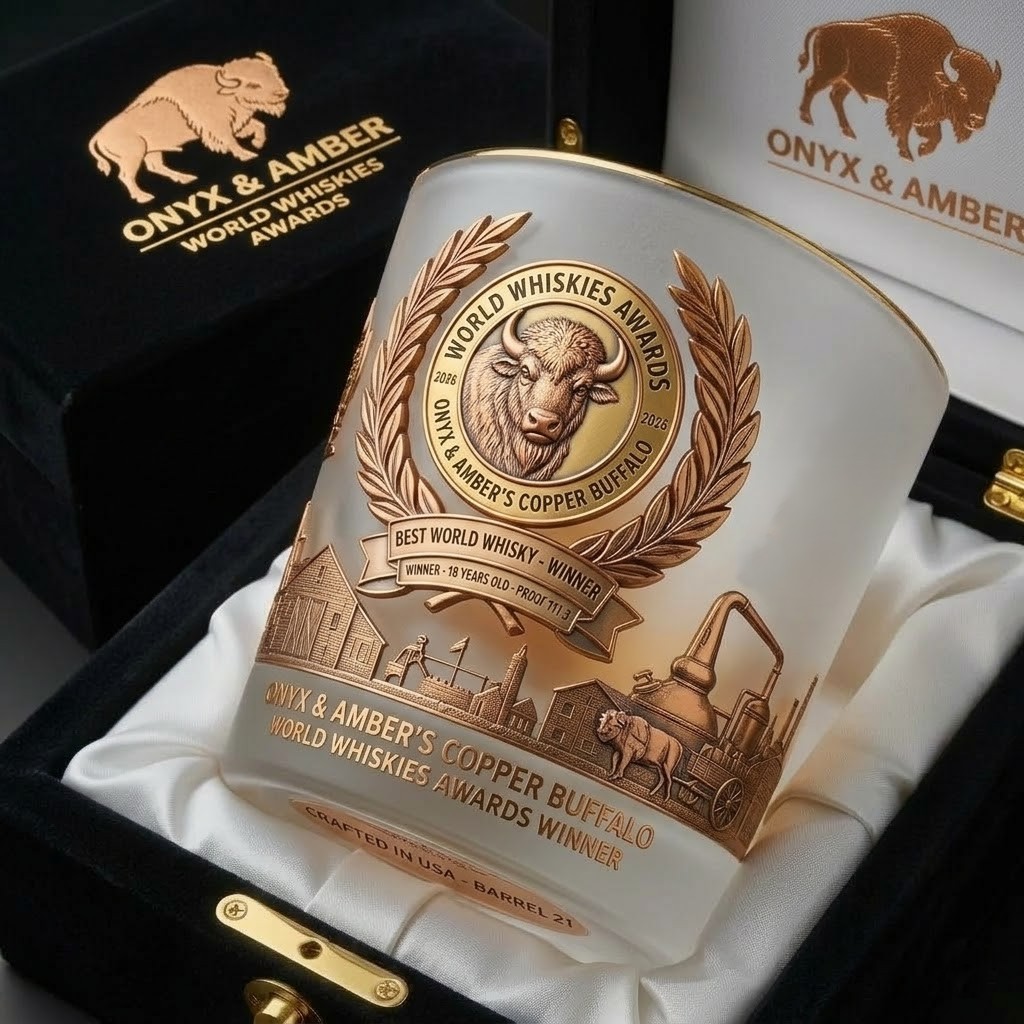Onyx & Amber's Copper Buffalo 2026 World Whiskey Glass - Front View