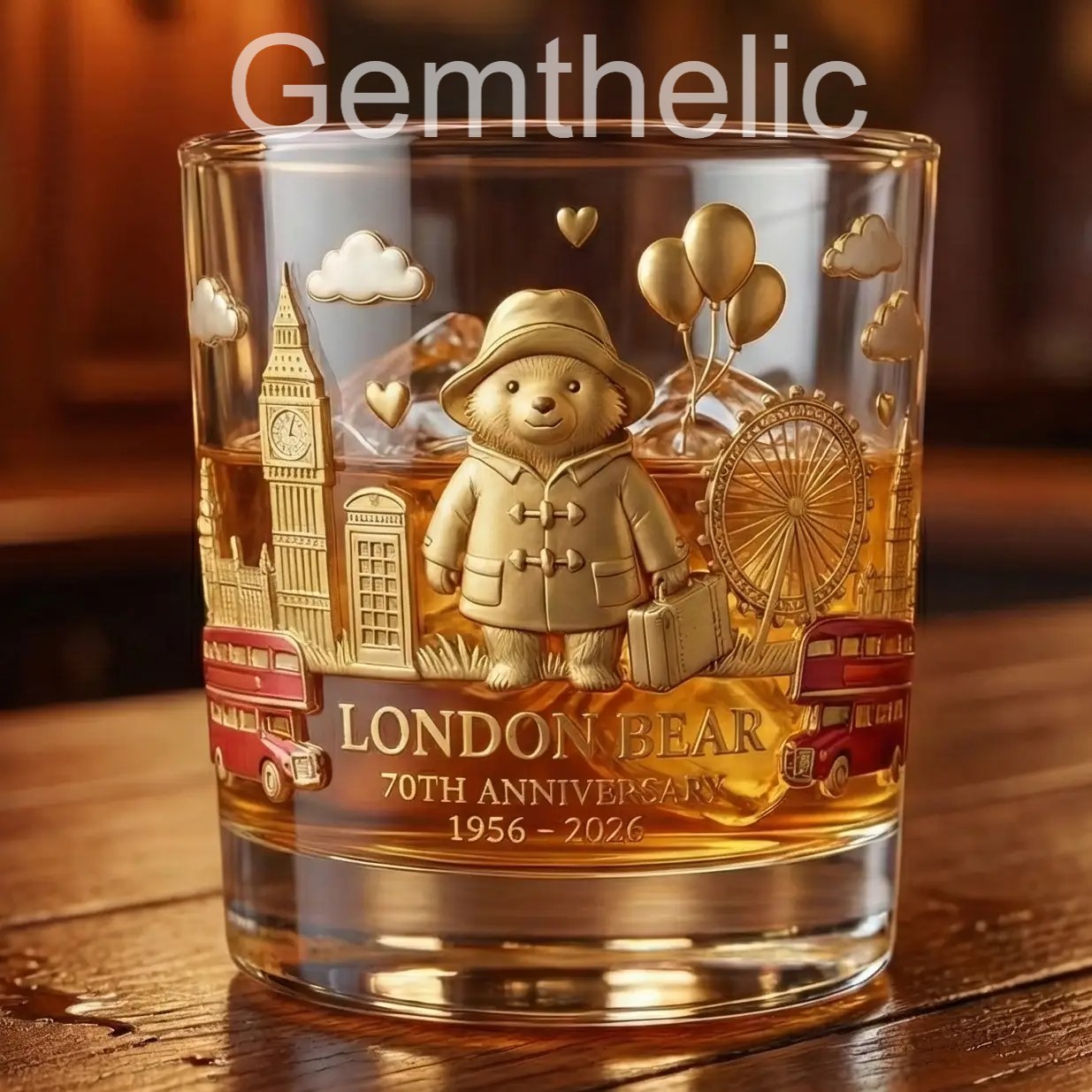 Paddington Bear 70th Anniversary Whiskey Glass - Detail View