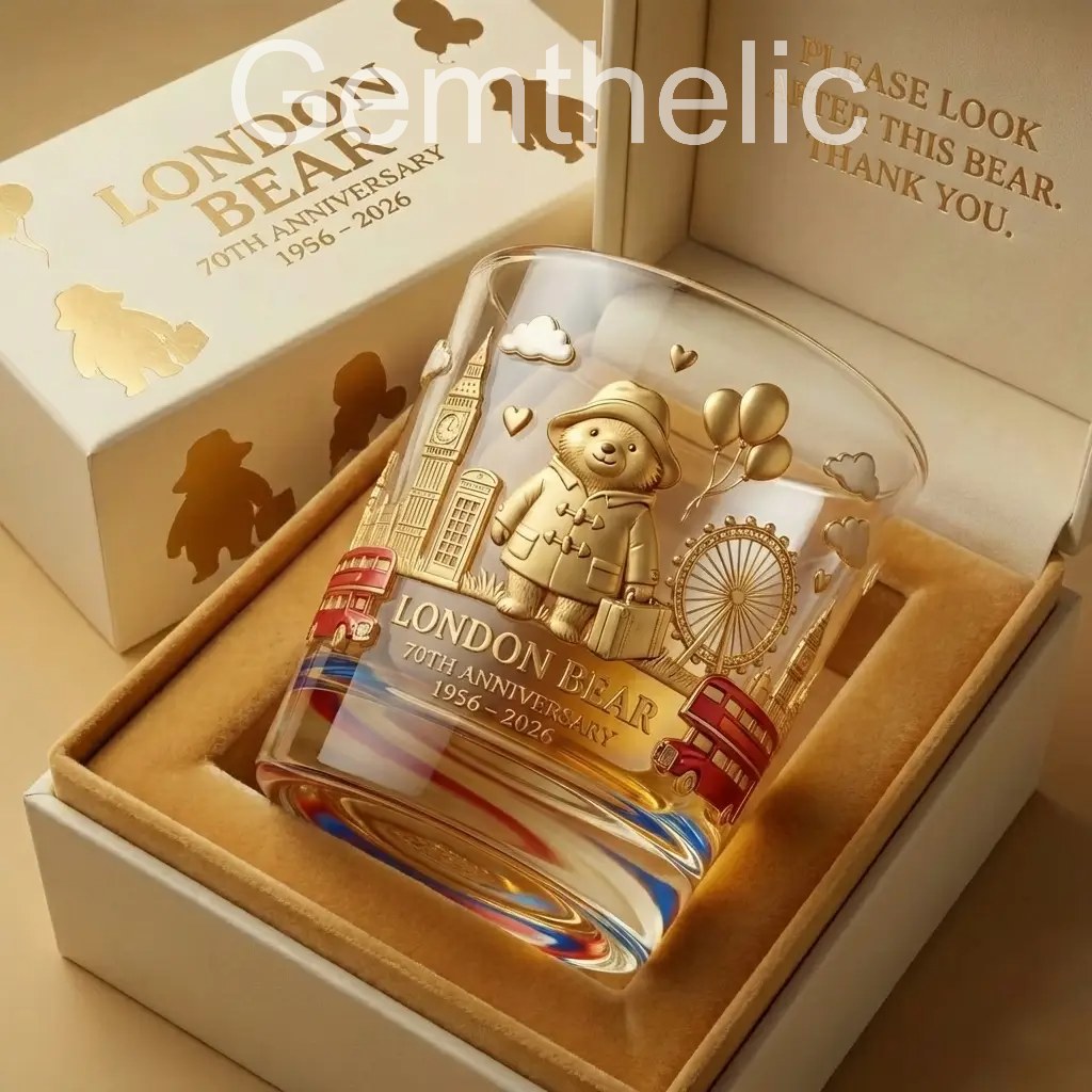 Paddington Bear 70th Anniversary Whiskey Glass - Front View