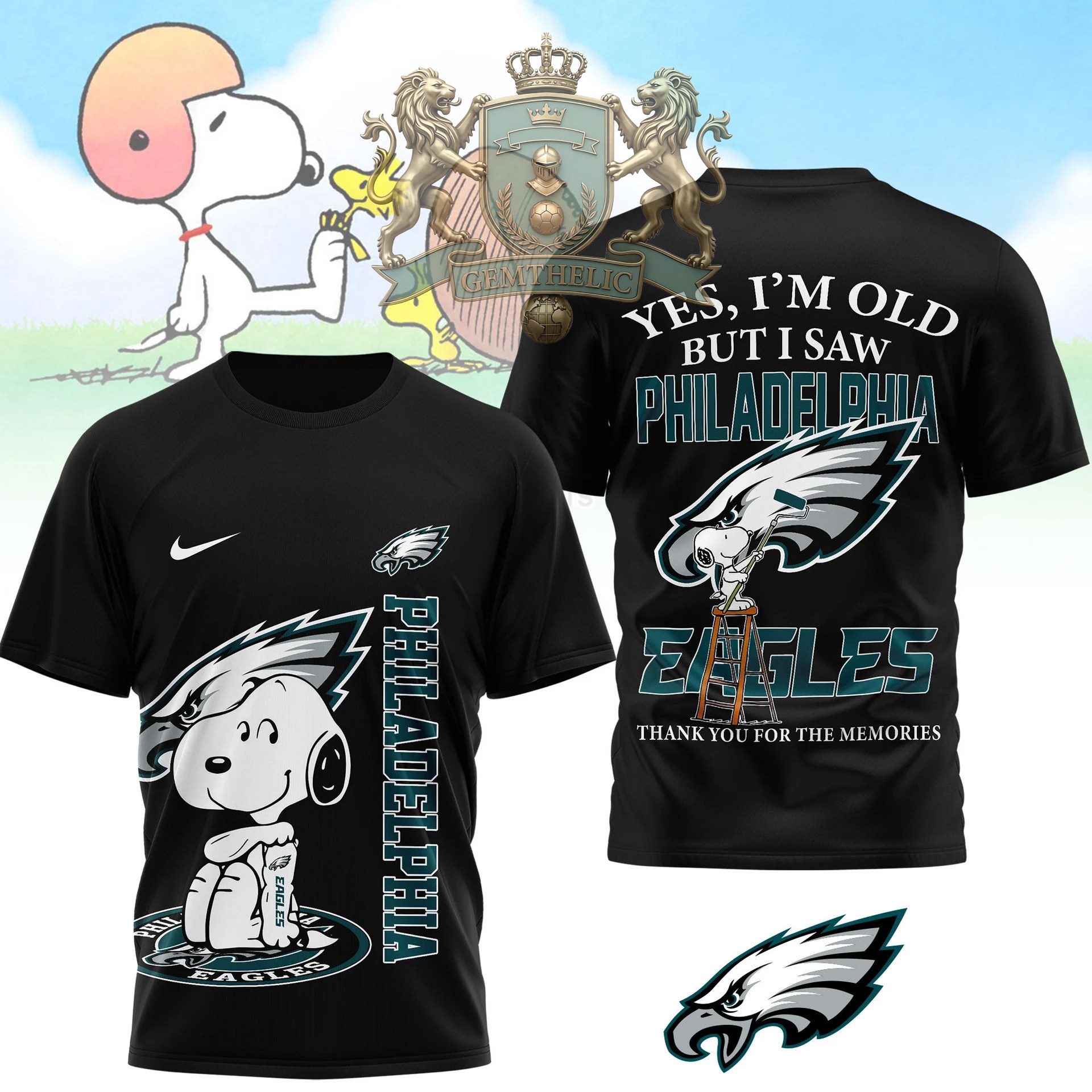Philadelphia Eagles Snoopy Yes I'm Old But I Saw T-Shirt - Front View