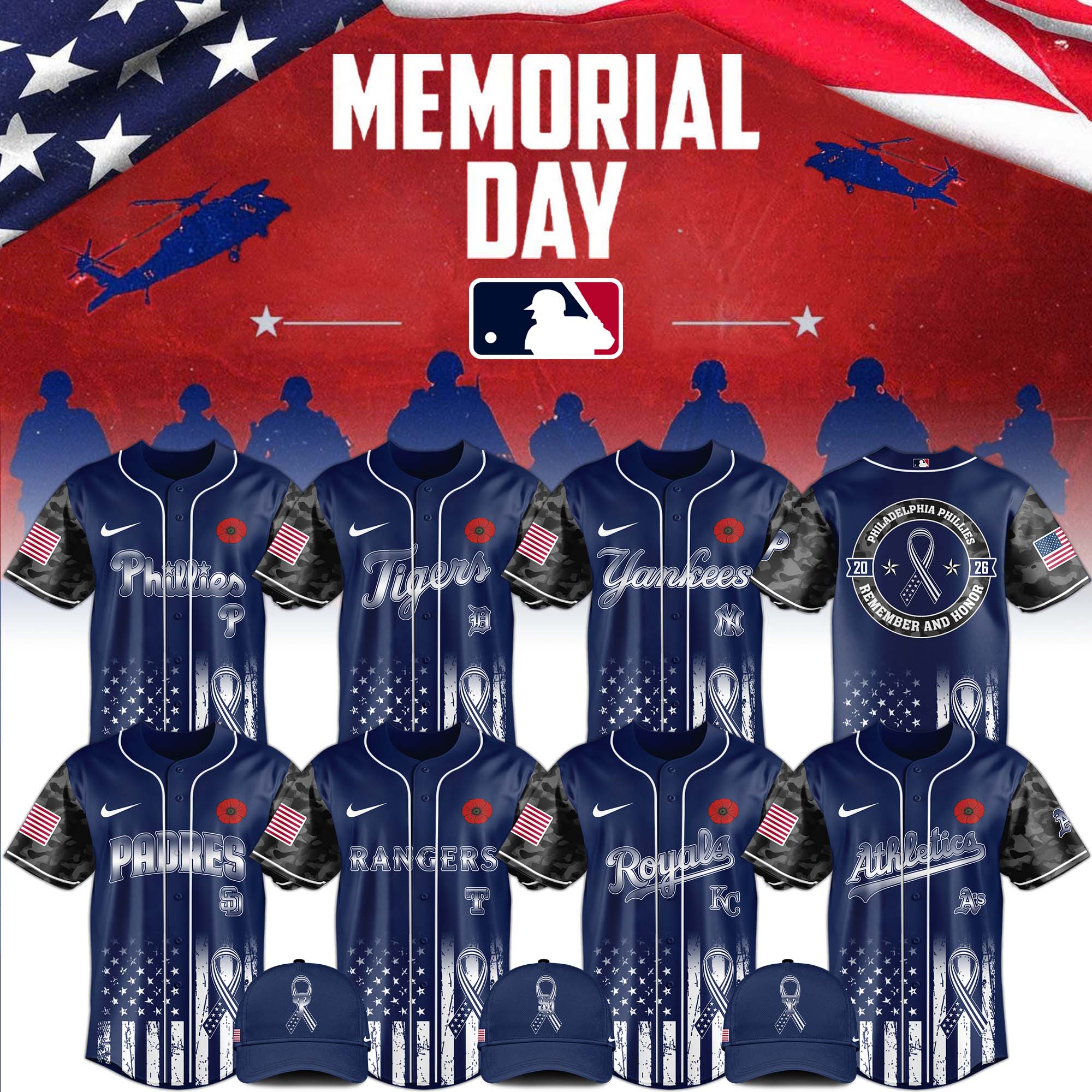 Philadelphia Phillies Memorial Day Remember Baseball Jersey - Front View