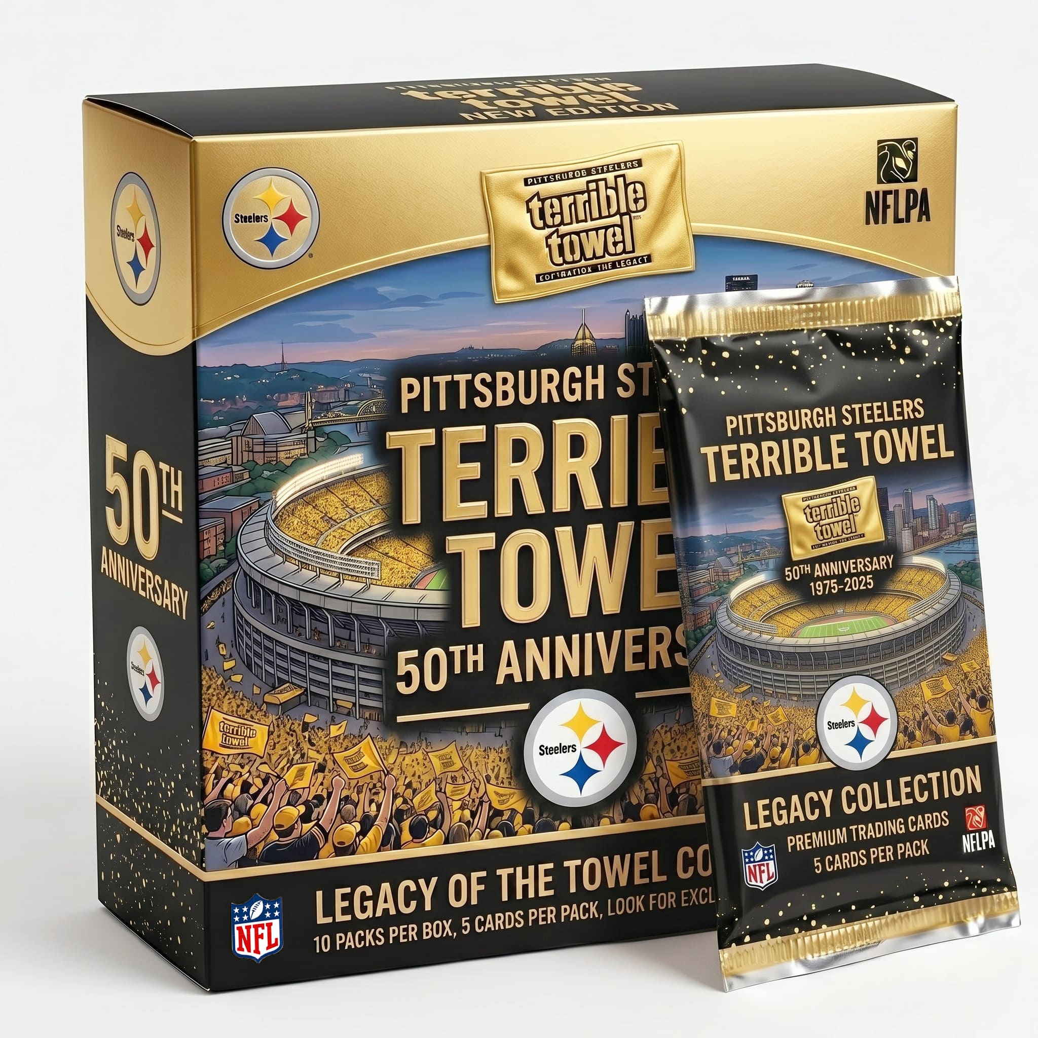 Pittsburgh Steelers 50th Anniversary Trading Card Box - Front View