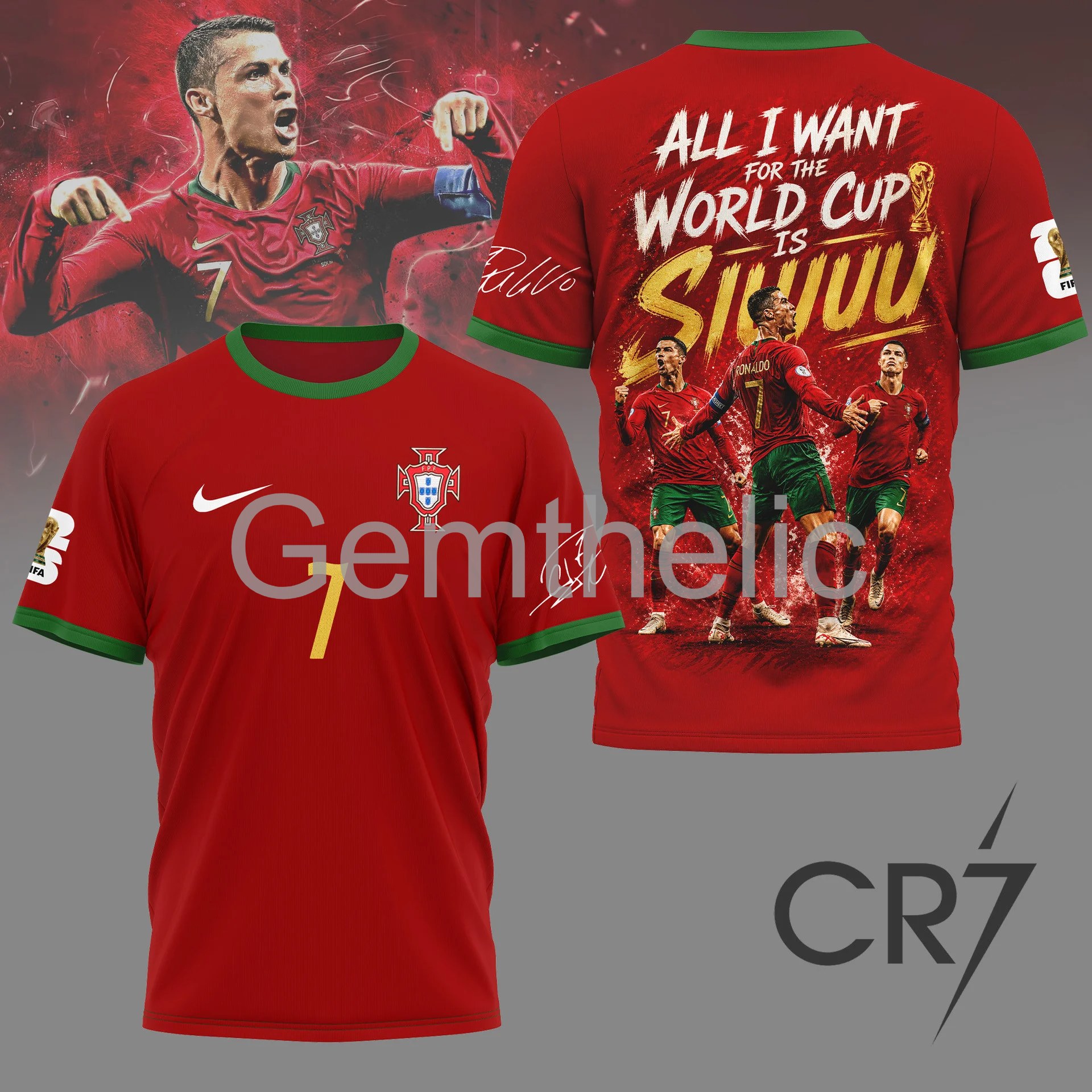 Cristiano Ronaldo World Cup Siuuu Celebration T-Shirt - Front View