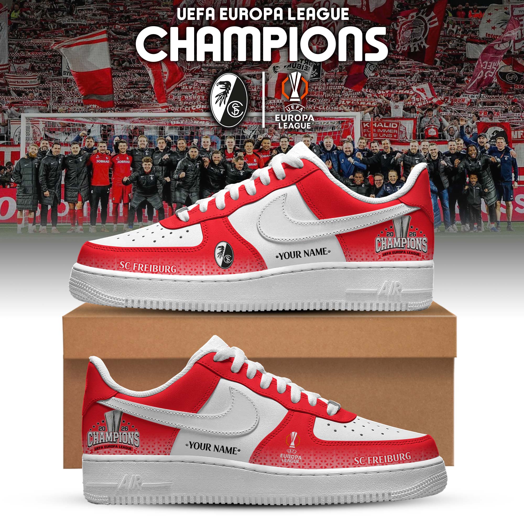 SC Freiburg UEFA Europa League Champions 2026 Custom Sneakers - Front View