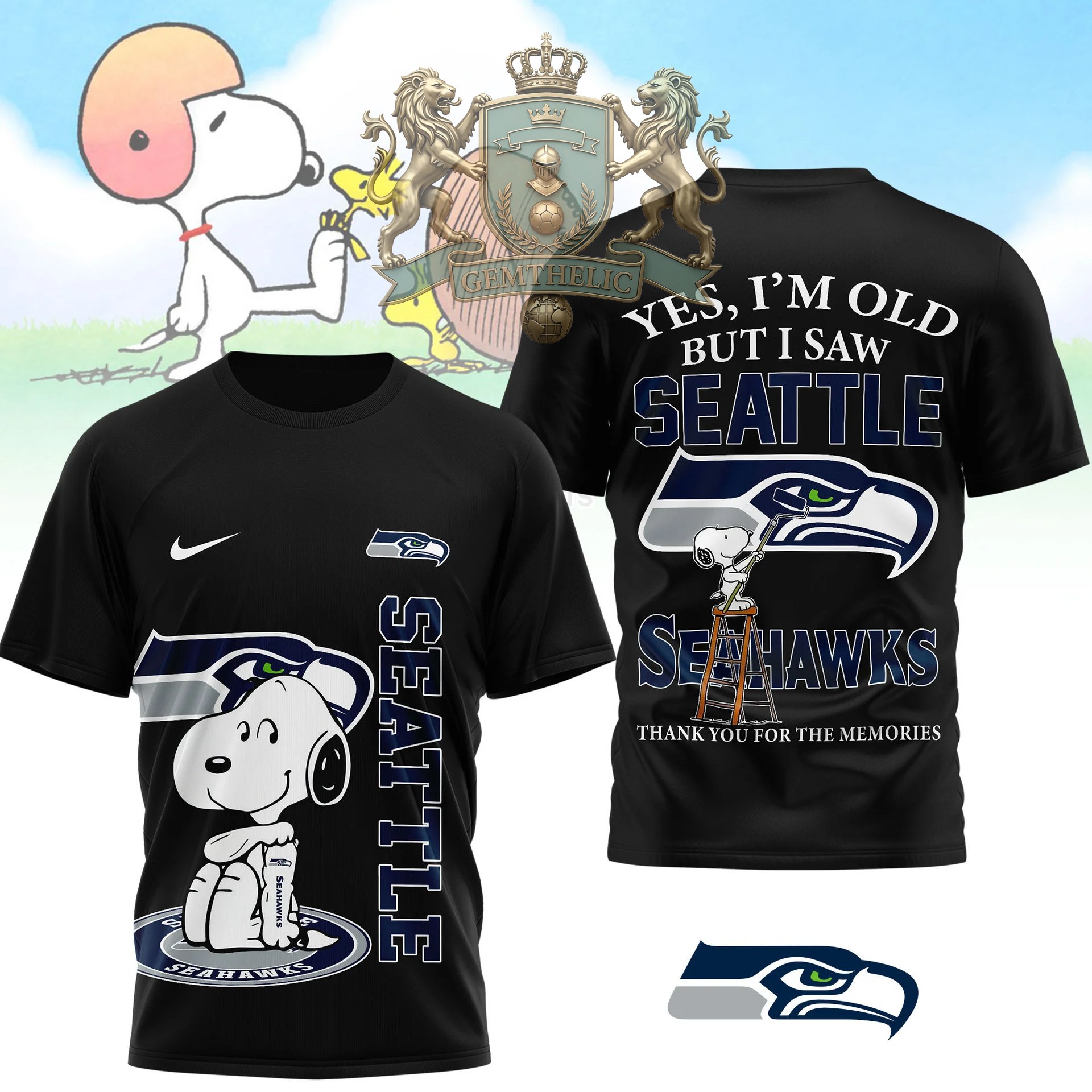 Seattle Seahawks Snoopy Yes I'm Old But I Saw T-Shirt - Front View