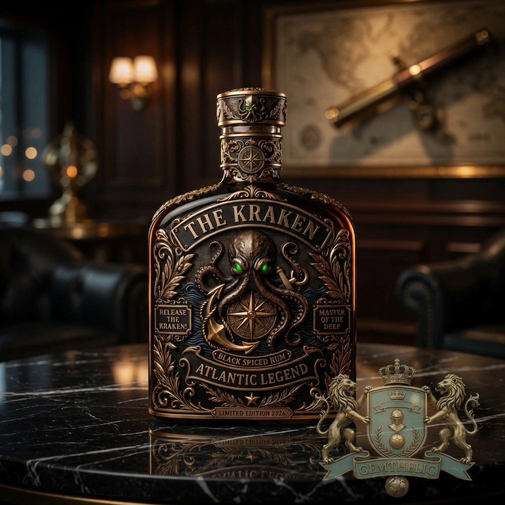 The Kraken Atlantic Legend Black Spiced Rum Bottle - Detail View