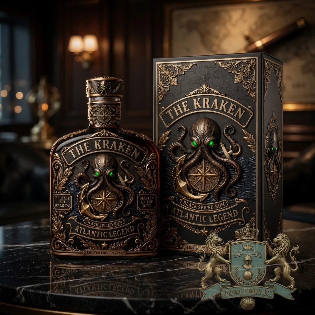 The Kraken Atlantic Legend Black Spiced Rum Bottle - Front View