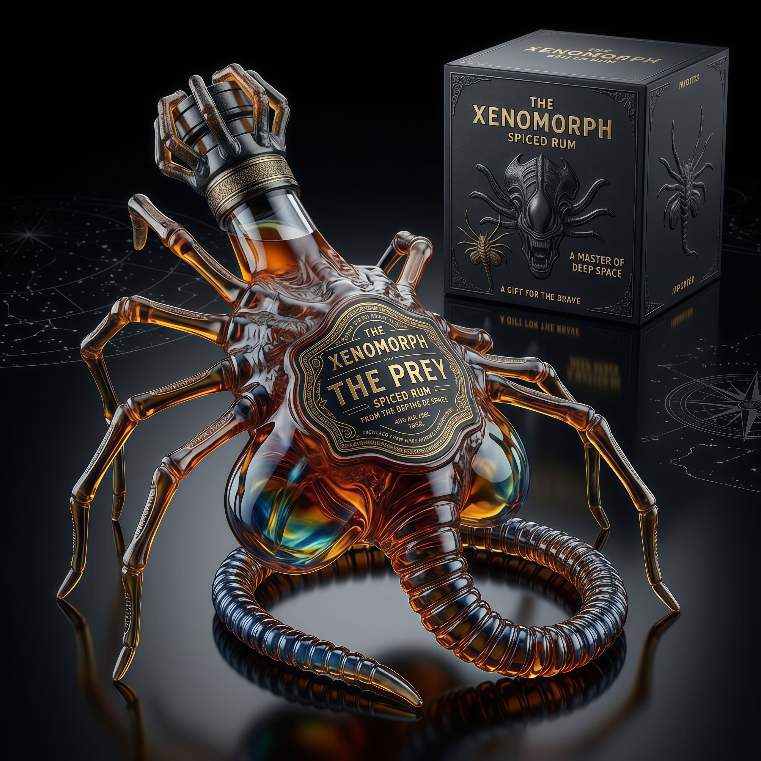 The Xenomorph The Prey Spiced Rum Collectible Bottle - Front View