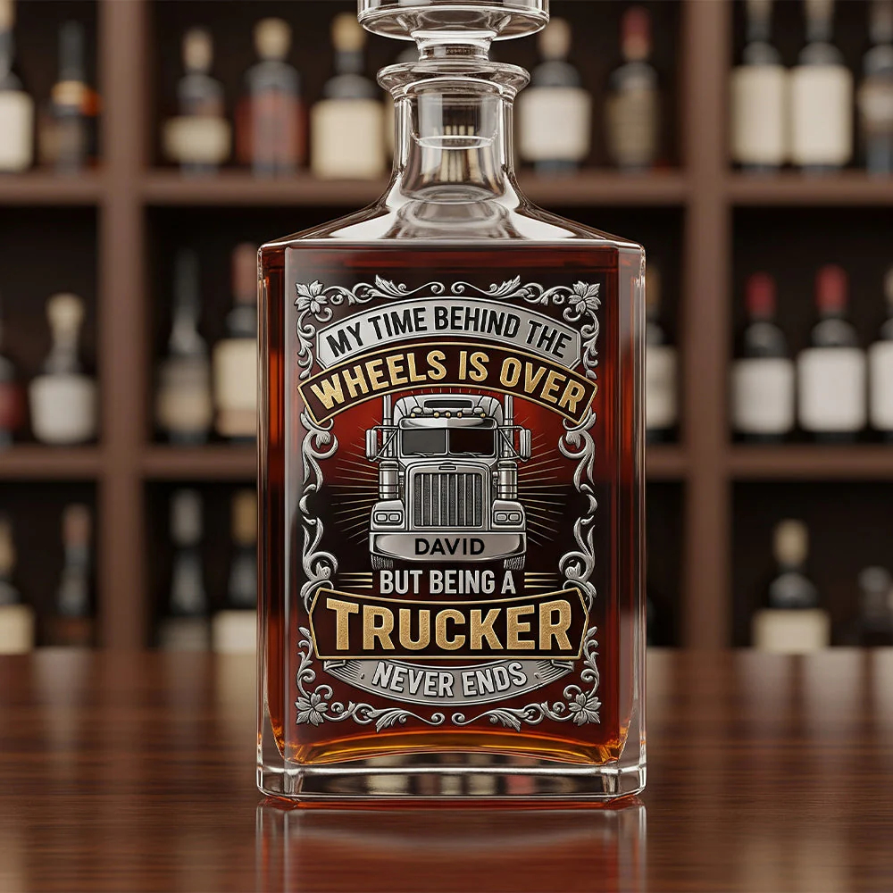 Trucker David Retirement Never Ends Whiskey Decanter - Front View