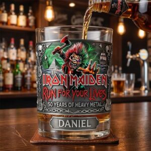 Iron Maiden 50th Anniversary Run For Your Lives Whiskey Glass