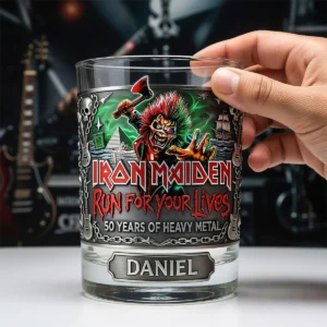 Iron Maiden 50th Anniversary Run For Your Lives Whiskey Glass
