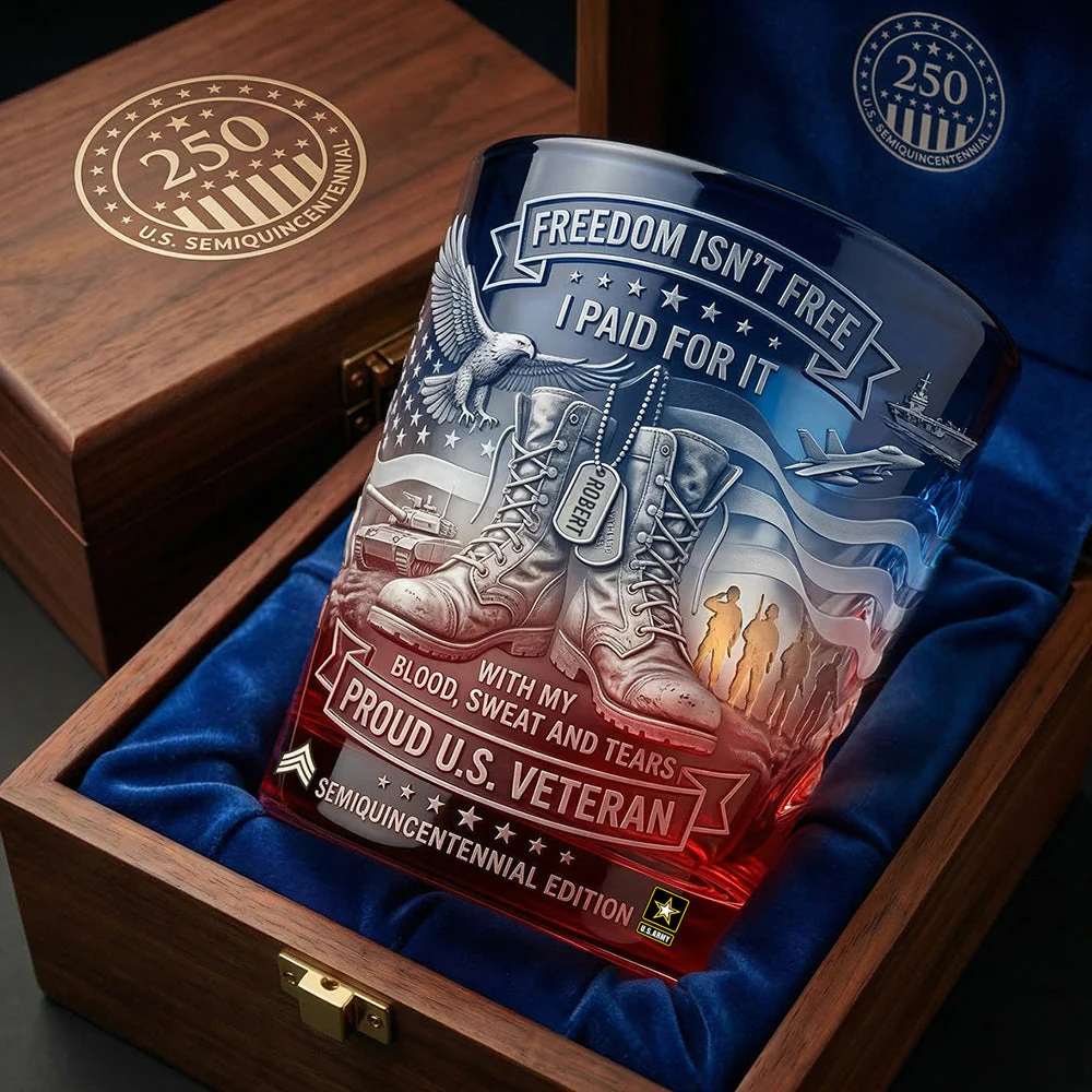 U.S. Veteran 250th Semiquincentennial Edition Whiskey Glass - Front View