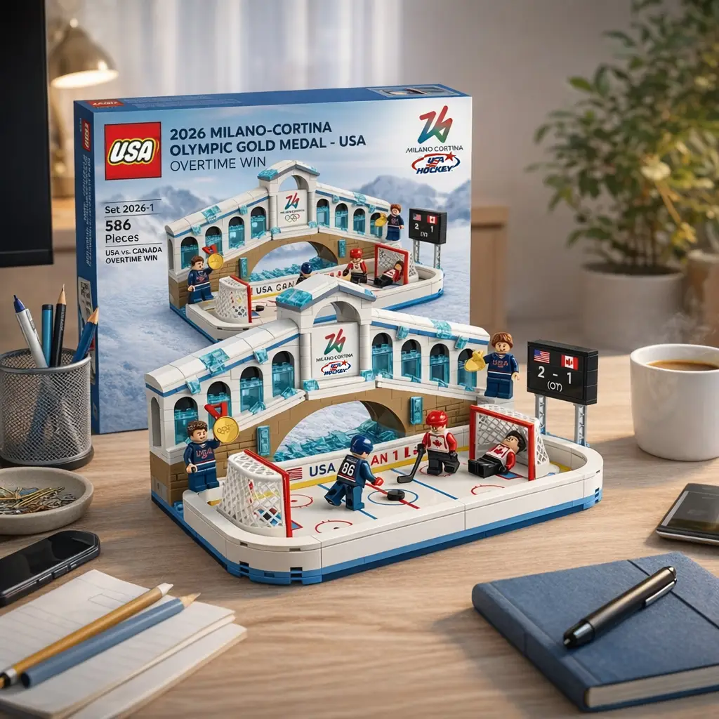 2026 Milano-Cortina Olympic USA Gold Medal Hockey LEGO Set - Detail View