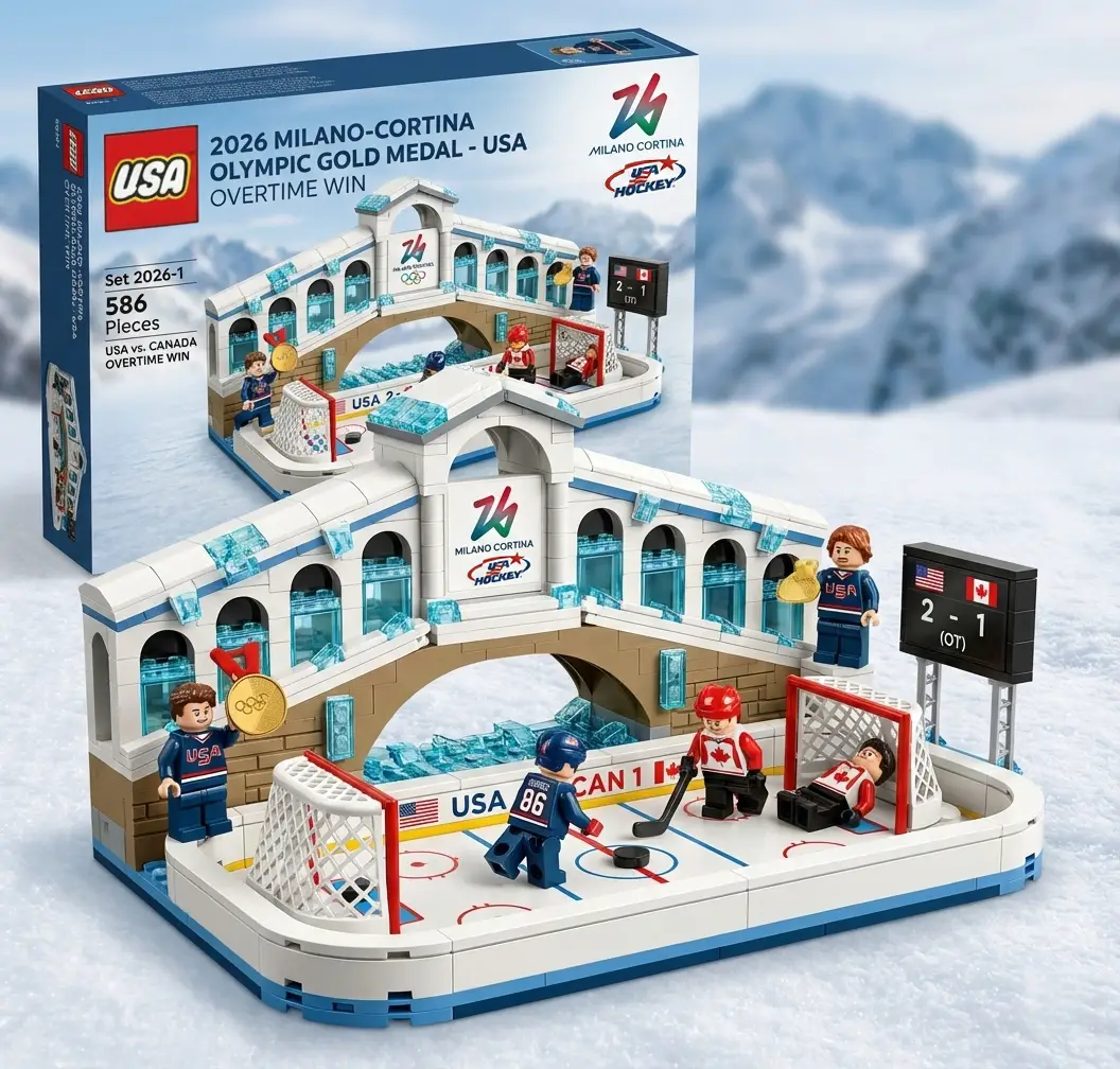 2026 Milano-Cortina Olympic USA Gold Medal Hockey LEGO Set - Front View