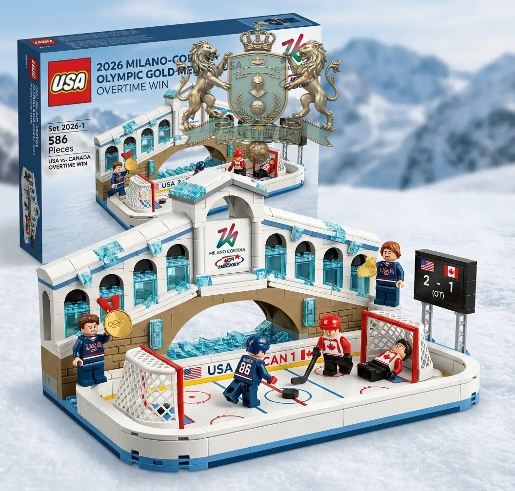 USA National Ice Hockey Team 2026 Milano-Cortina Olympic Gold Medal Building Bricks Set - Front View