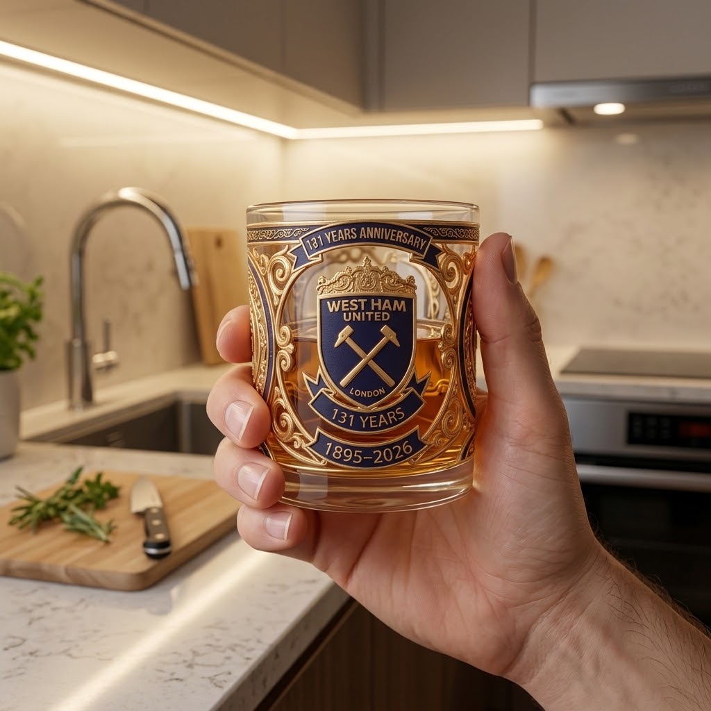 West Ham United 131 Years Anniversary Whiskey Glass - Detail View