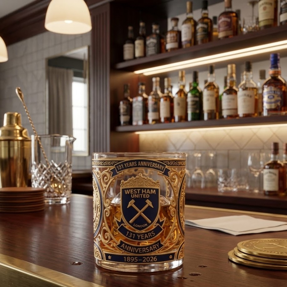West Ham United 131 Years Anniversary Whiskey Glass - Front View