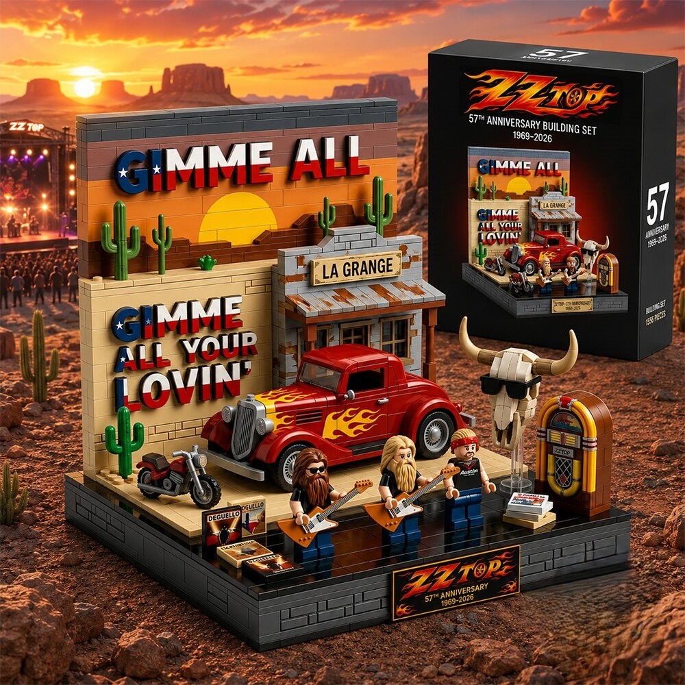 ZZ Top La Grange 57th Anniversary Building Block Brick Set - Front View