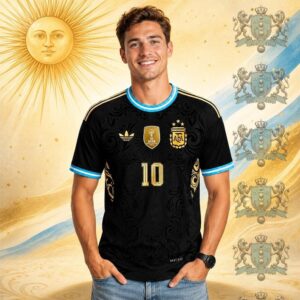 Argentina Football 2022 World Cup Champions Black Gold Number 10 Football Jersey