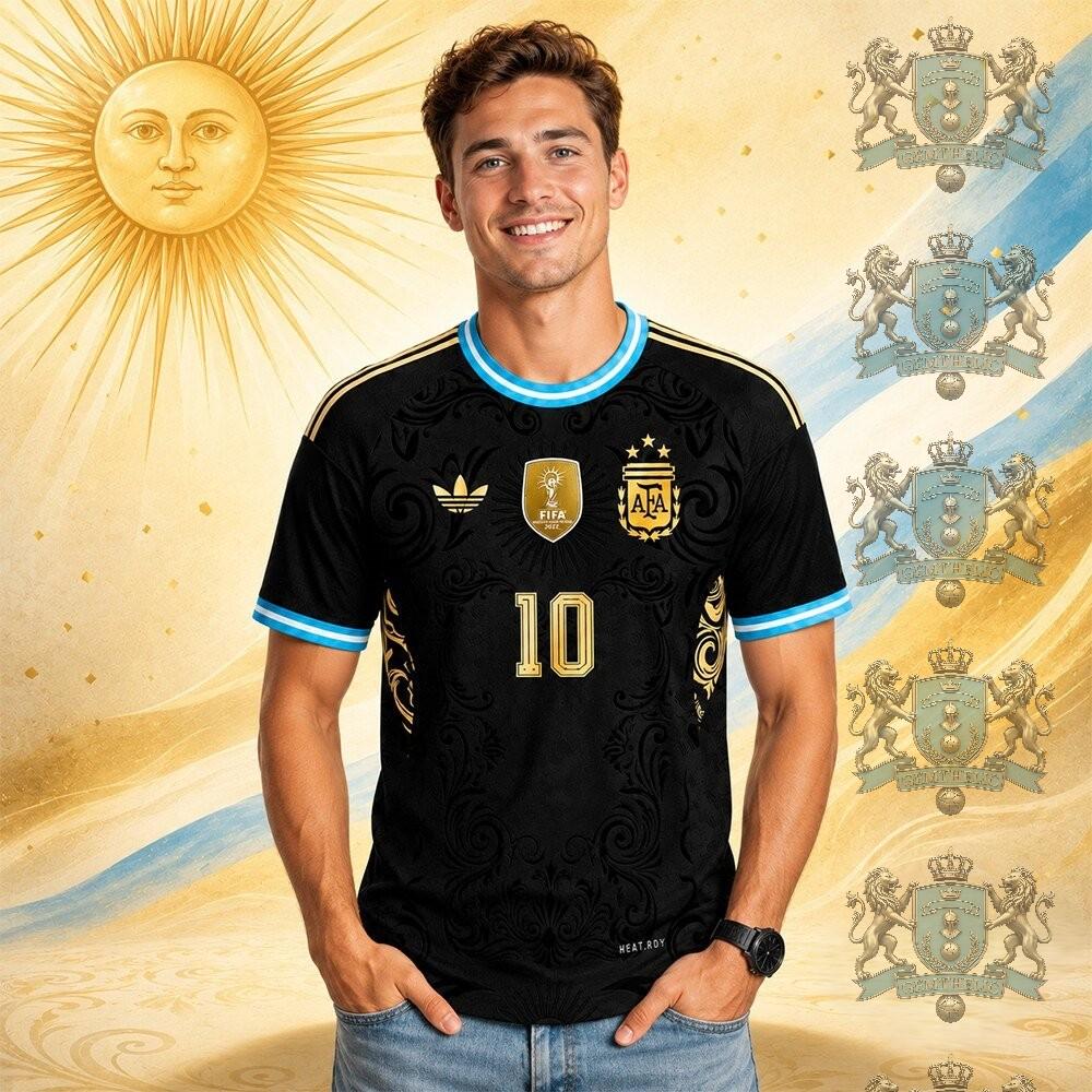 Argentina Football 2022 World Cup Champions Black Gold Number 10 Football Jersey