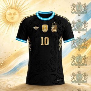 Argentina Football 2022 World Cup Champions Black Gold Number 10 Football Jersey