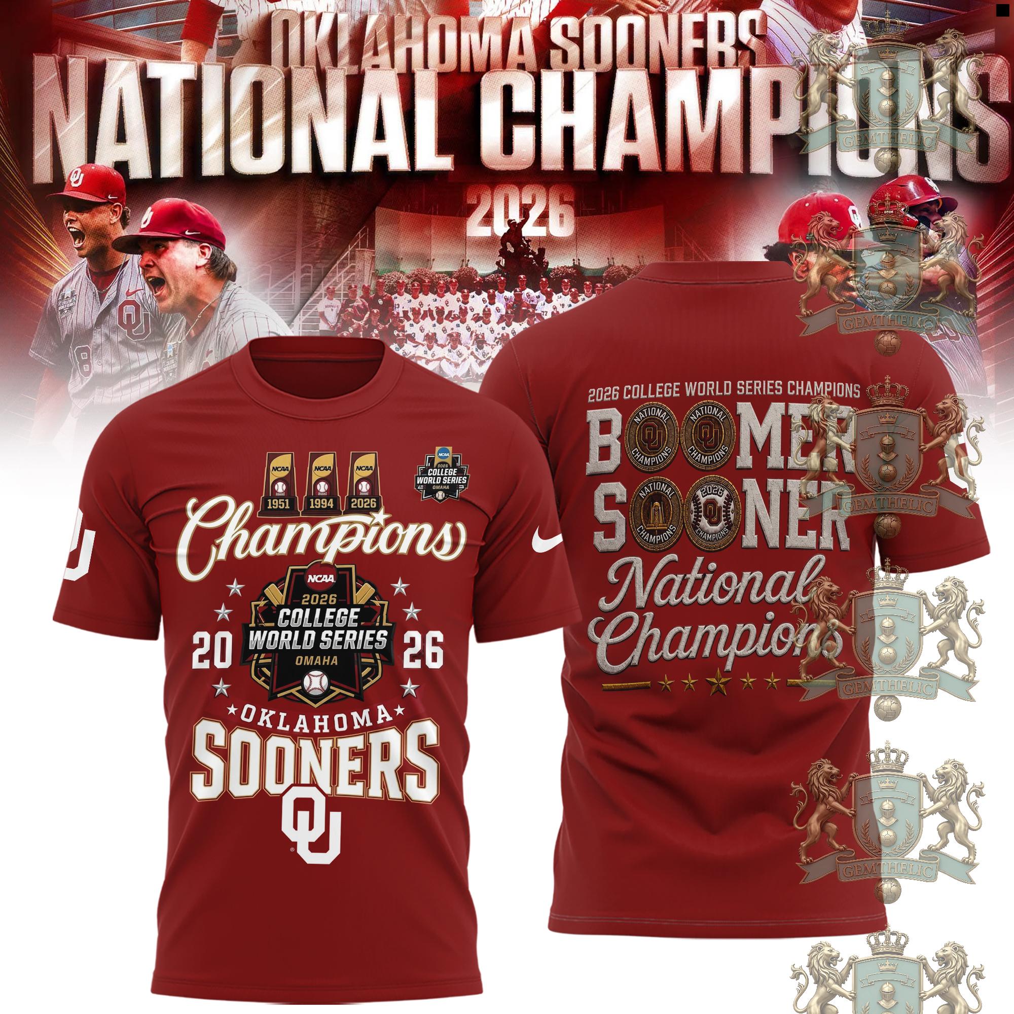 Oklahoma Sooners National Champions 2026 T-Shirt - Front View