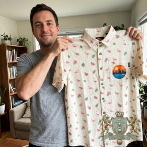 GENTHEUR YOURS Flamingos Tropical Beach City Hawaiian Shirt