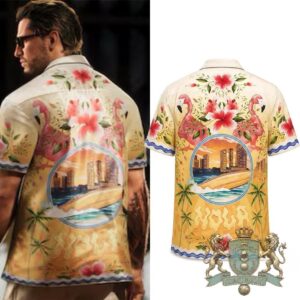 GENTHEUR YOURS Flamingos Tropical Beach City Hawaiian Shirt