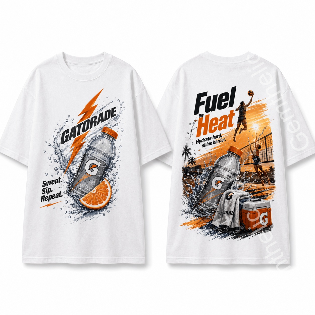 Fuel the Heat Hydrate Harder Beach Volleyball T-Shirt - Detail View