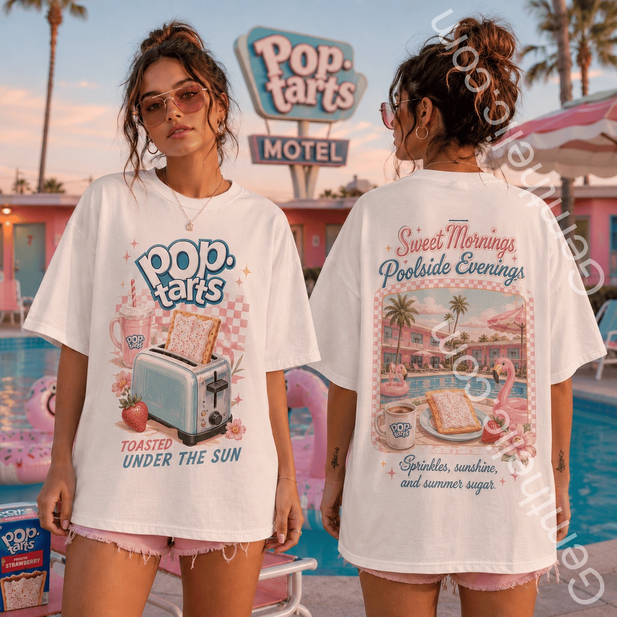 Retro Motel Poolside Graphic T-Shirt - Front View