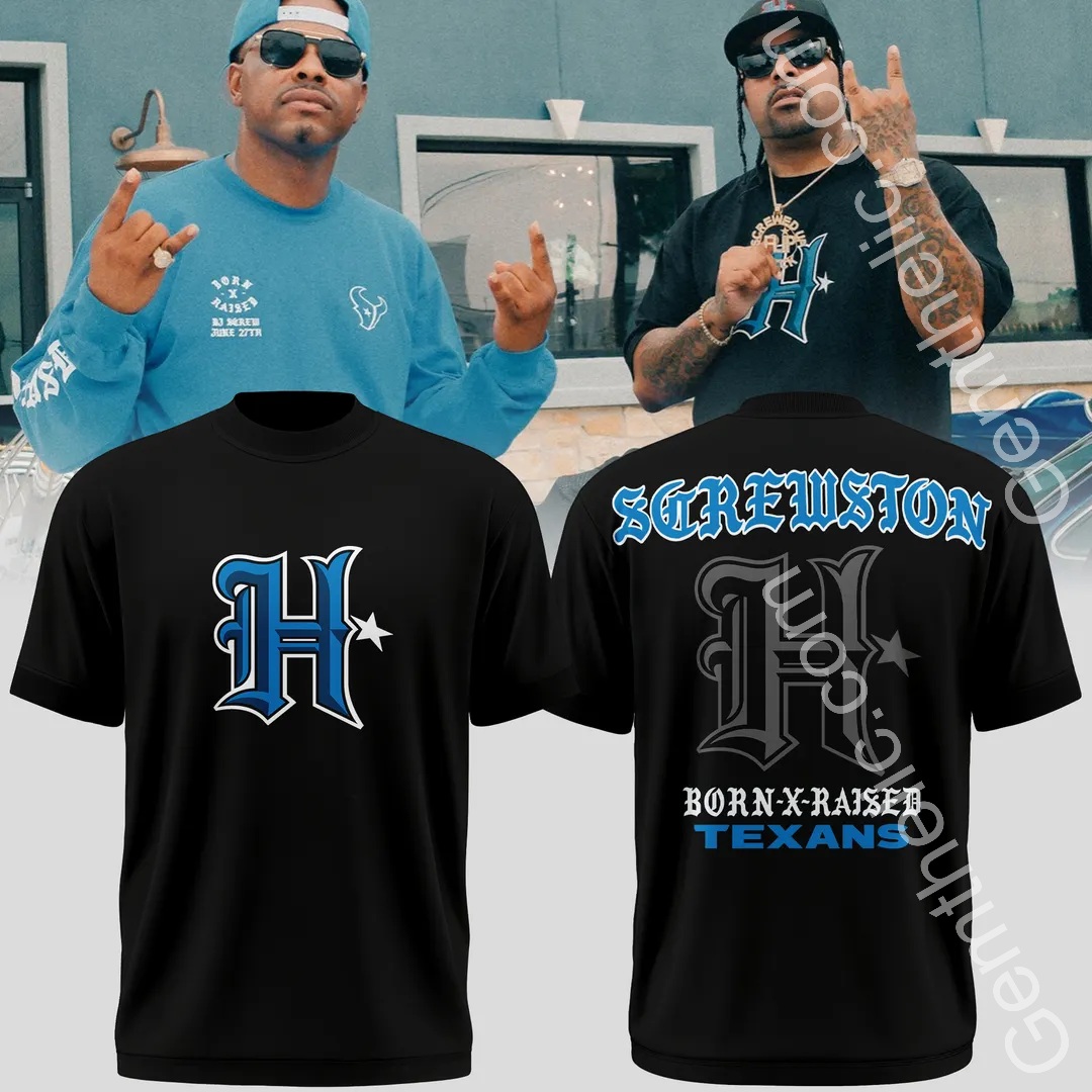 Screwston Born Raised Houston Football T-Shirt - Front View