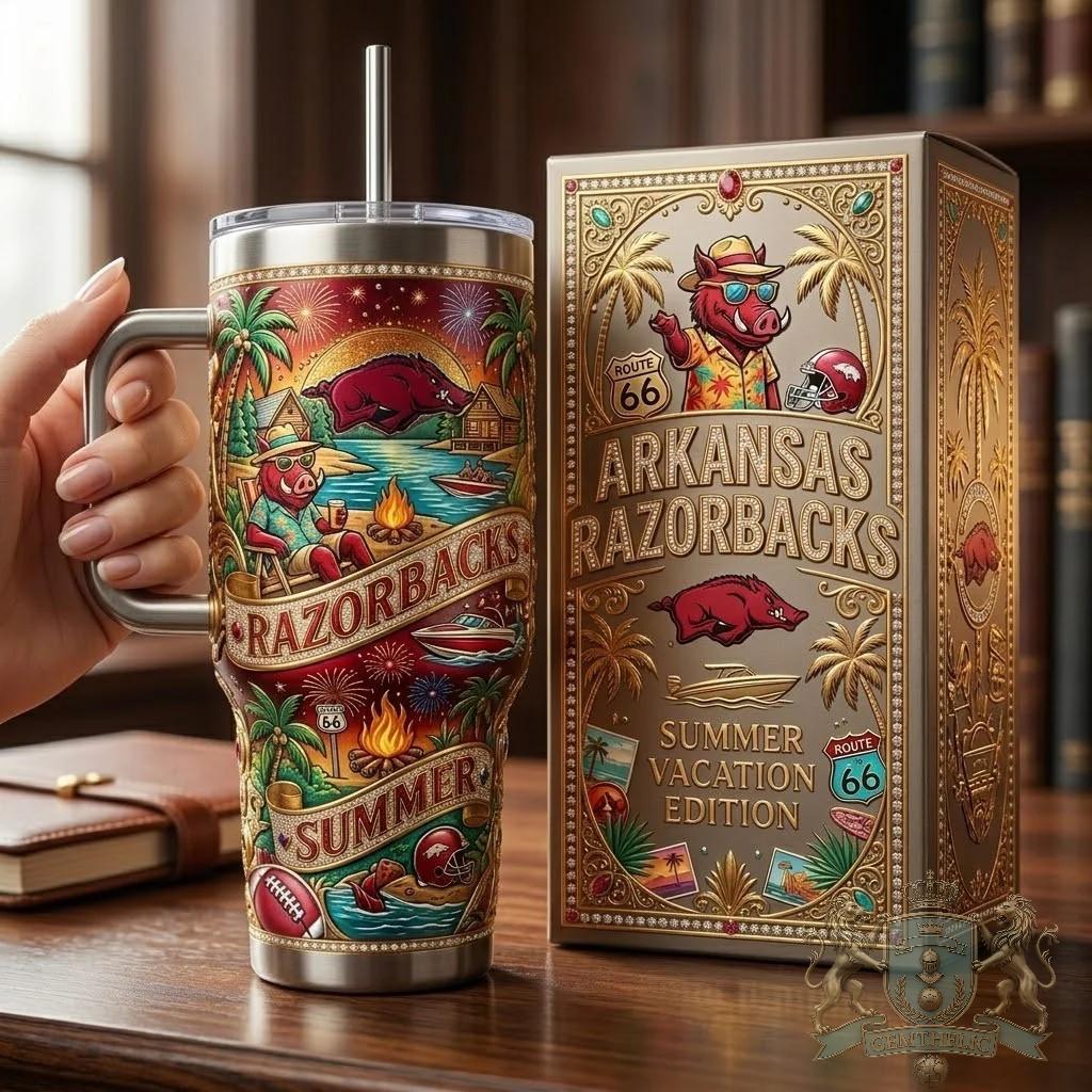 Arkansas Razorbacks Summer Vacation Route 66 Tumbler - Detail View