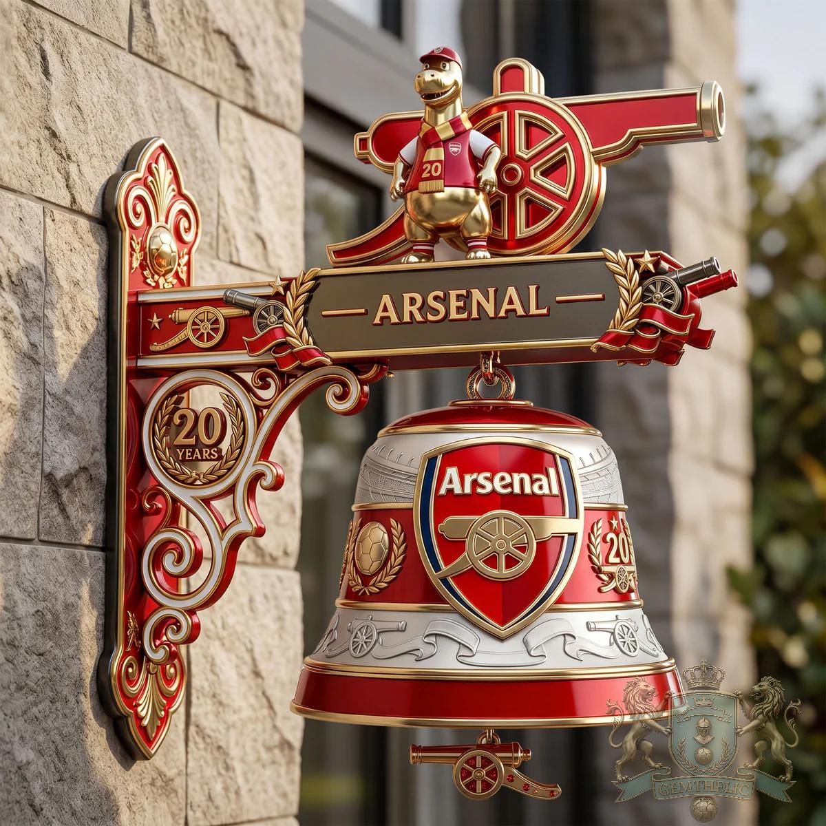 Arsenal Football Club 20th Anniversary Wall Mounted Bell Sign - Front View