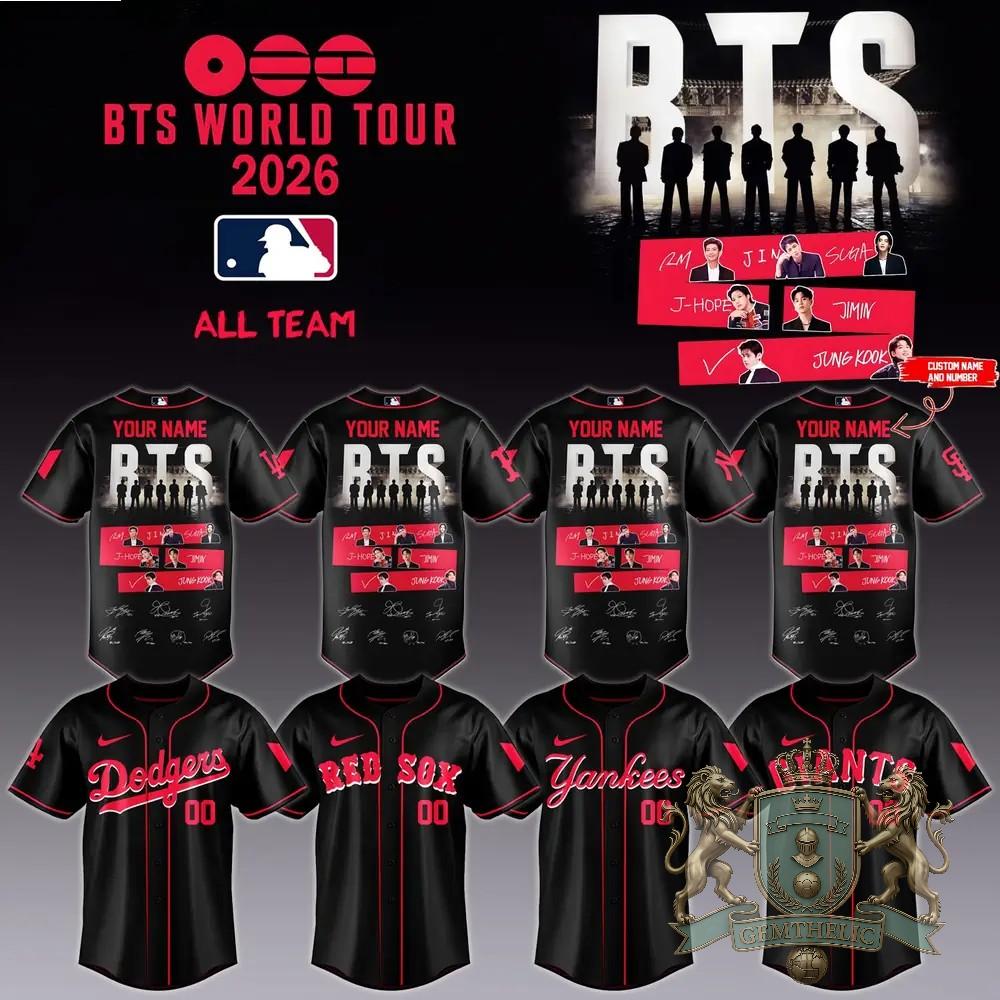 BTS World Tour 2026 MLB All Team Signed Baseball Jersey - Front View