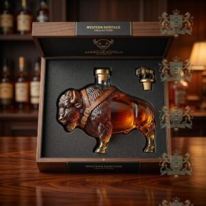 American Buffalo Empty Whiskey Decanter Bottle
