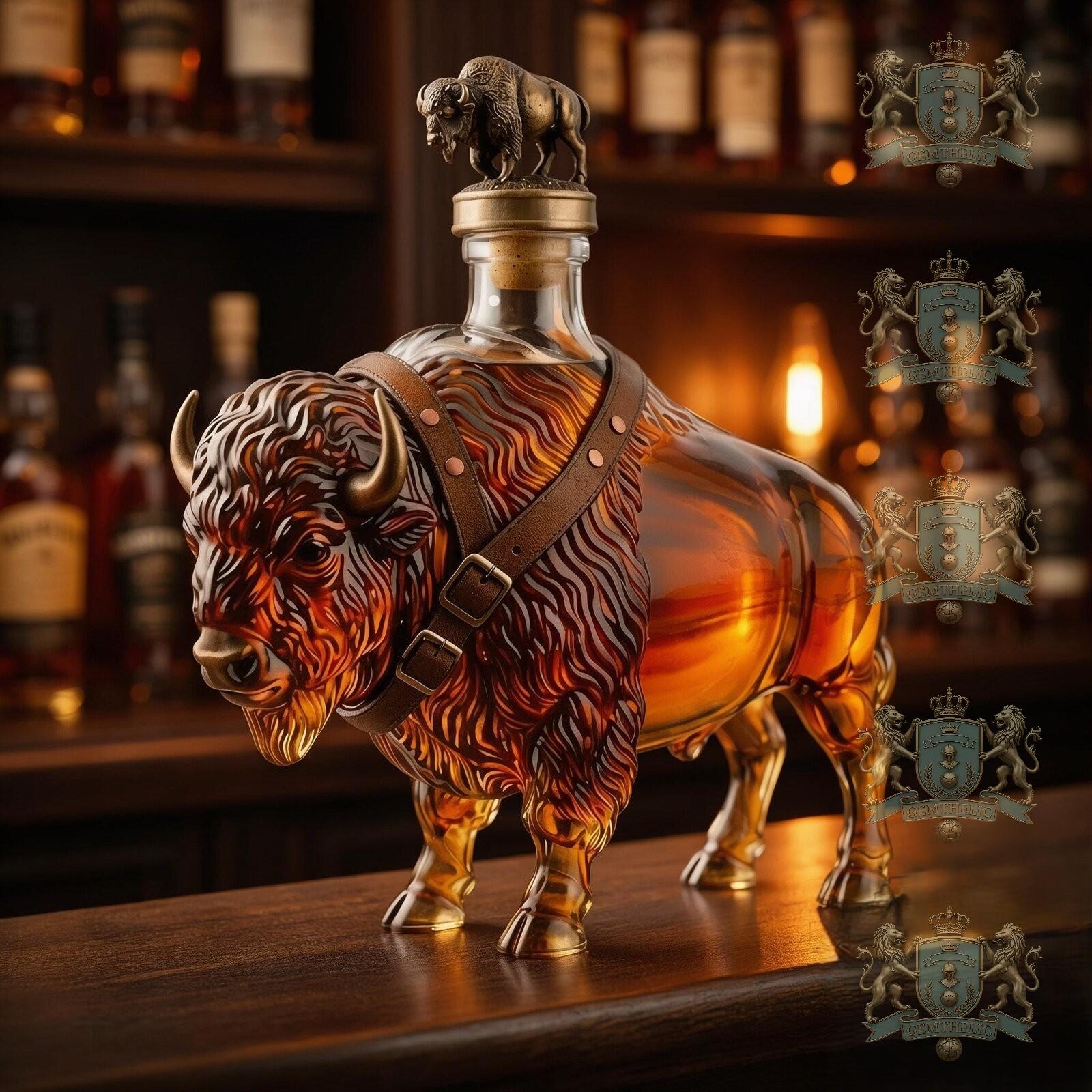 American Buffalo Empty Whiskey Decanter Bottle