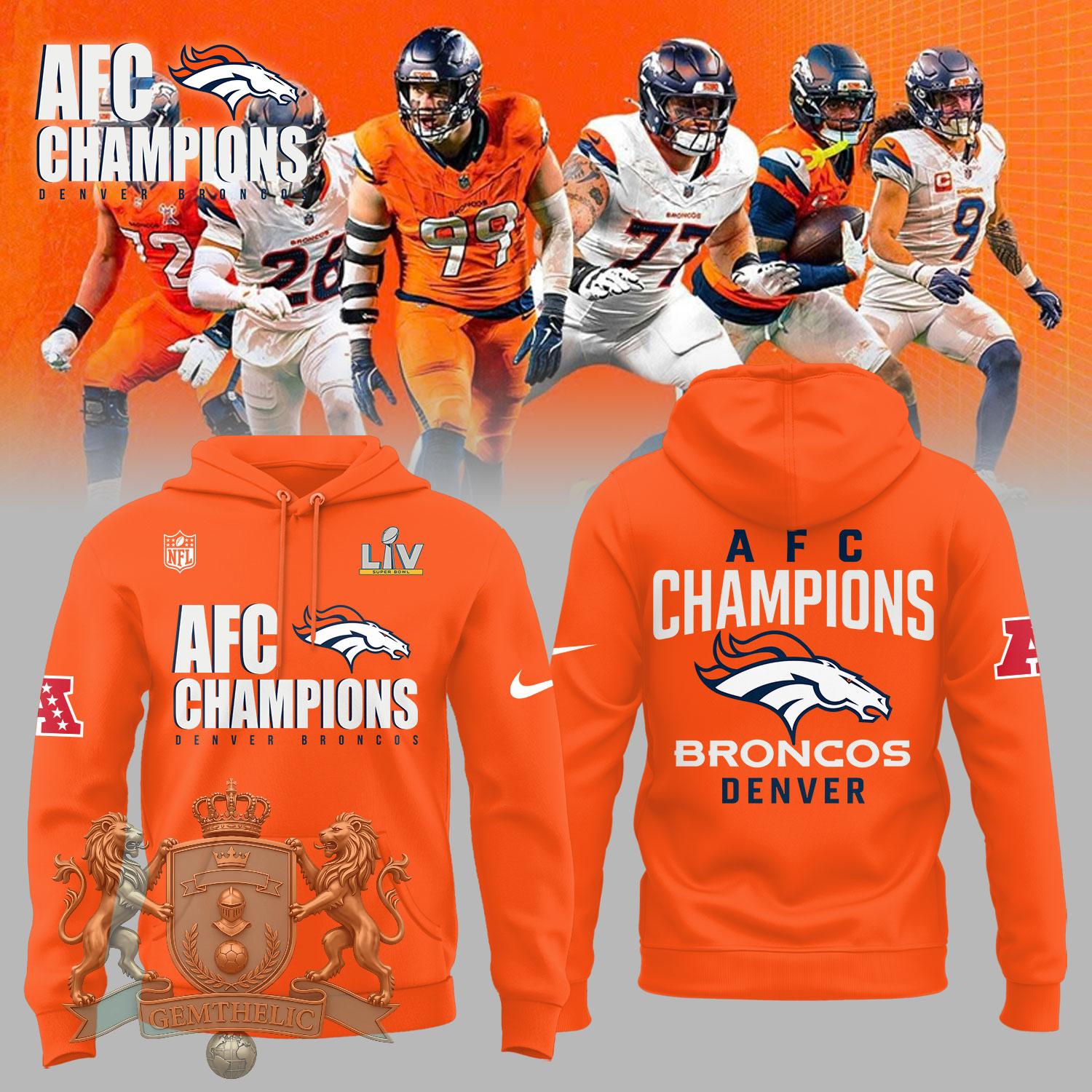 Denver Broncos AFC Champions Super Bowl LIV Hoodie - Front View
