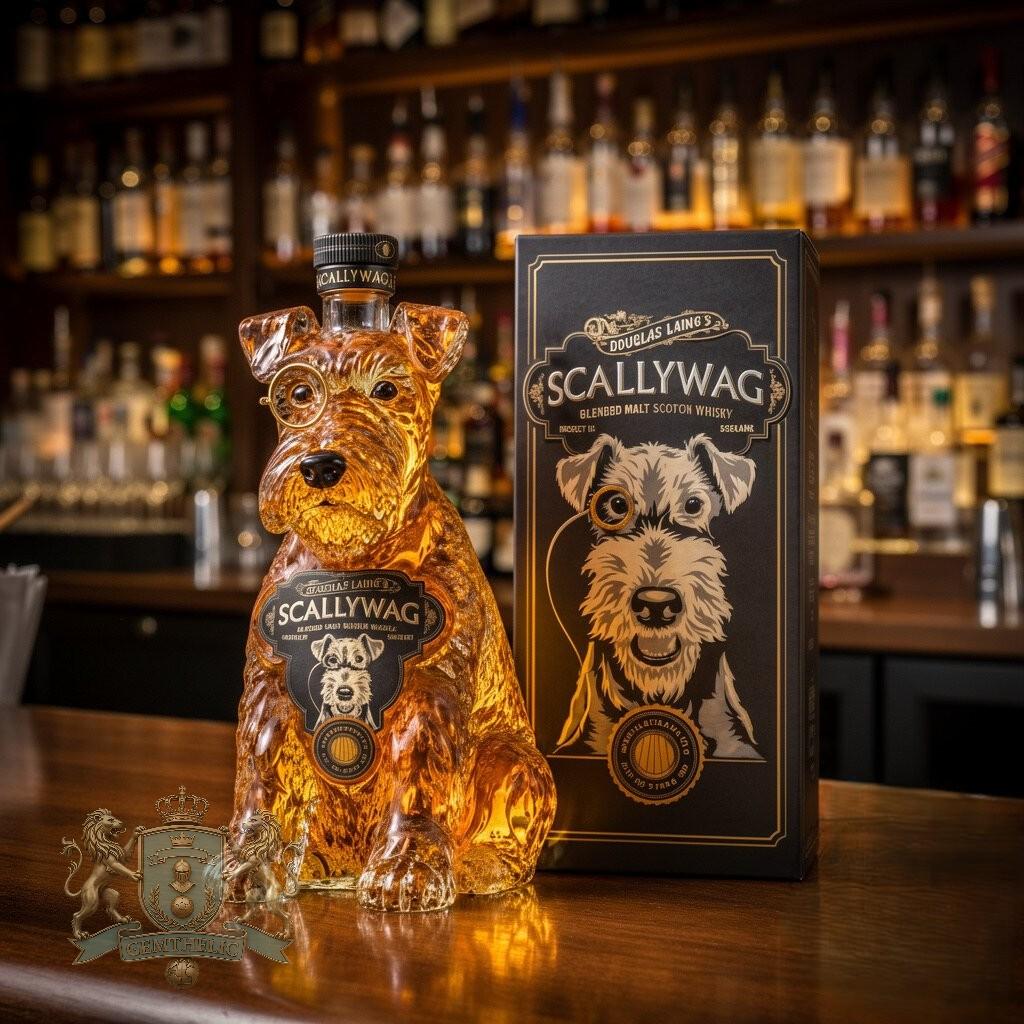 Douglas Laing's Scallywag Terrier Dog Shaped Blended Malt Scotch Whisky Bottle - Front View