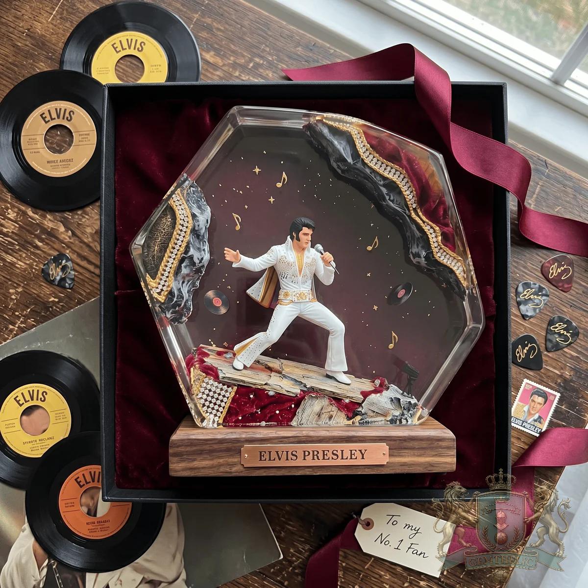 Elvis Presley Iconic White Jumpsuit Stage Performance Diorama Lamp - Detail View