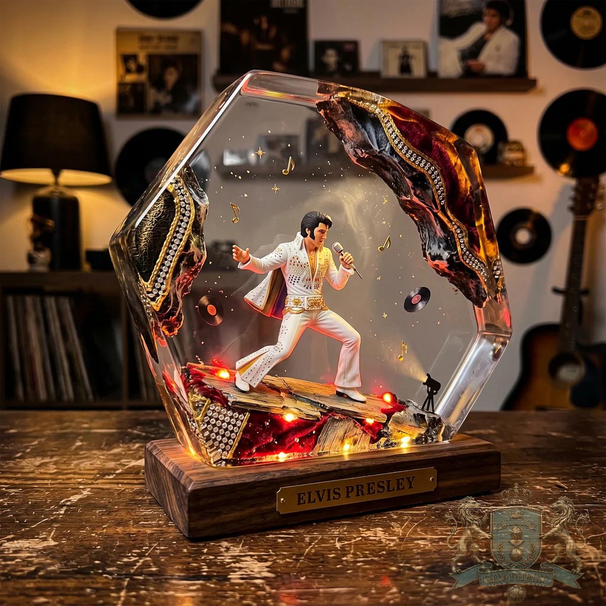 Elvis Presley Iconic White Jumpsuit Stage Performance Diorama Lamp - Front View