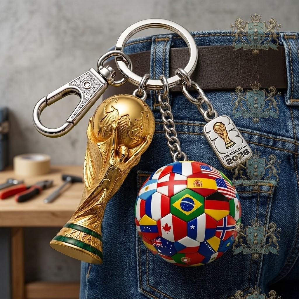 FIFA World Cup 2026 Country Flags Soccer Ball Trophy Keychain