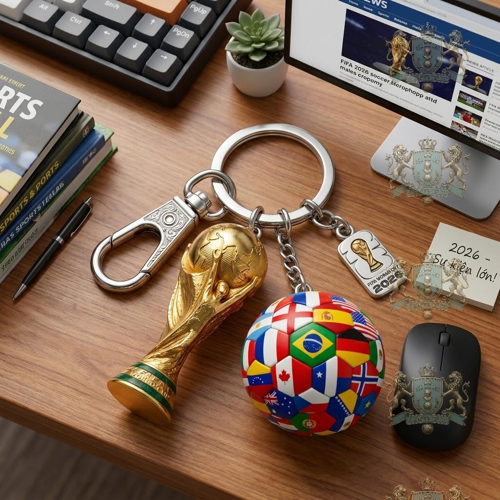 FIFA World Cup 2026 Country Flags Soccer Ball Trophy Keychain - Detail View