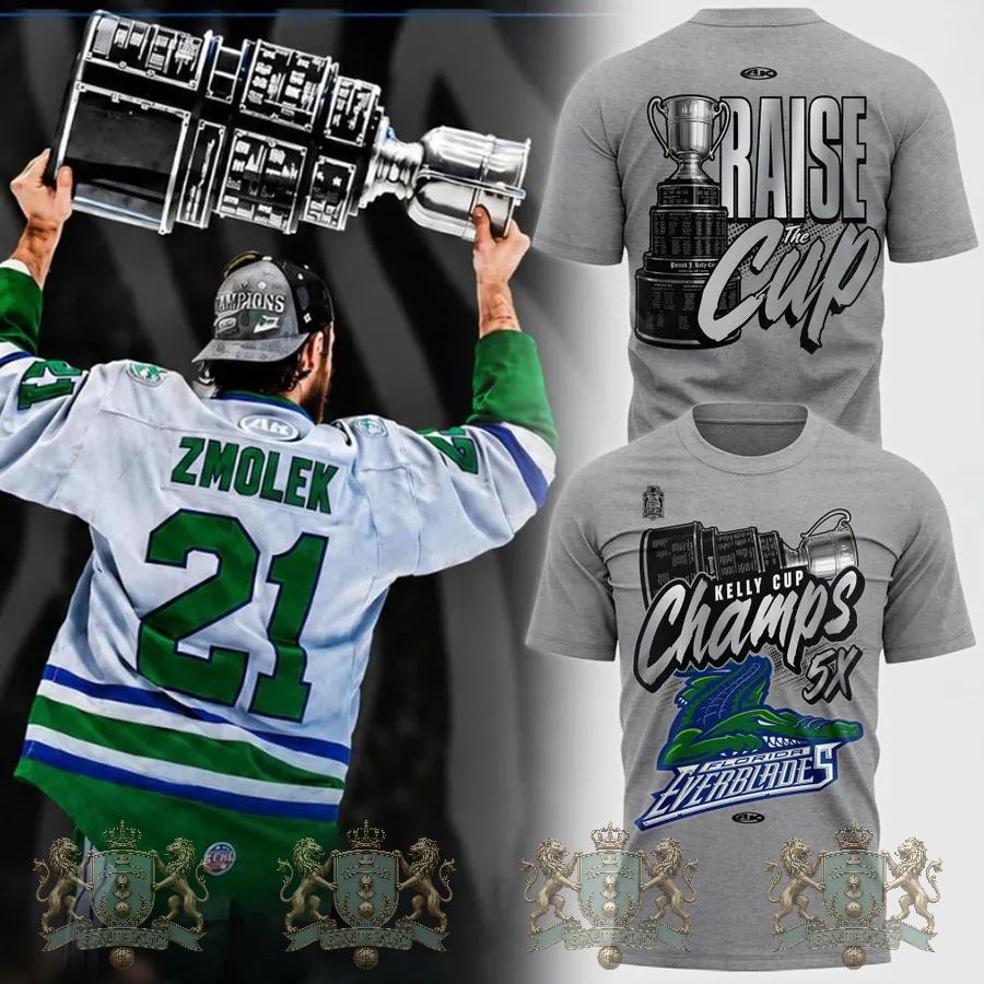 Florida Everblades 5X Kelly Cup Champions T-Shirt - Detail View
