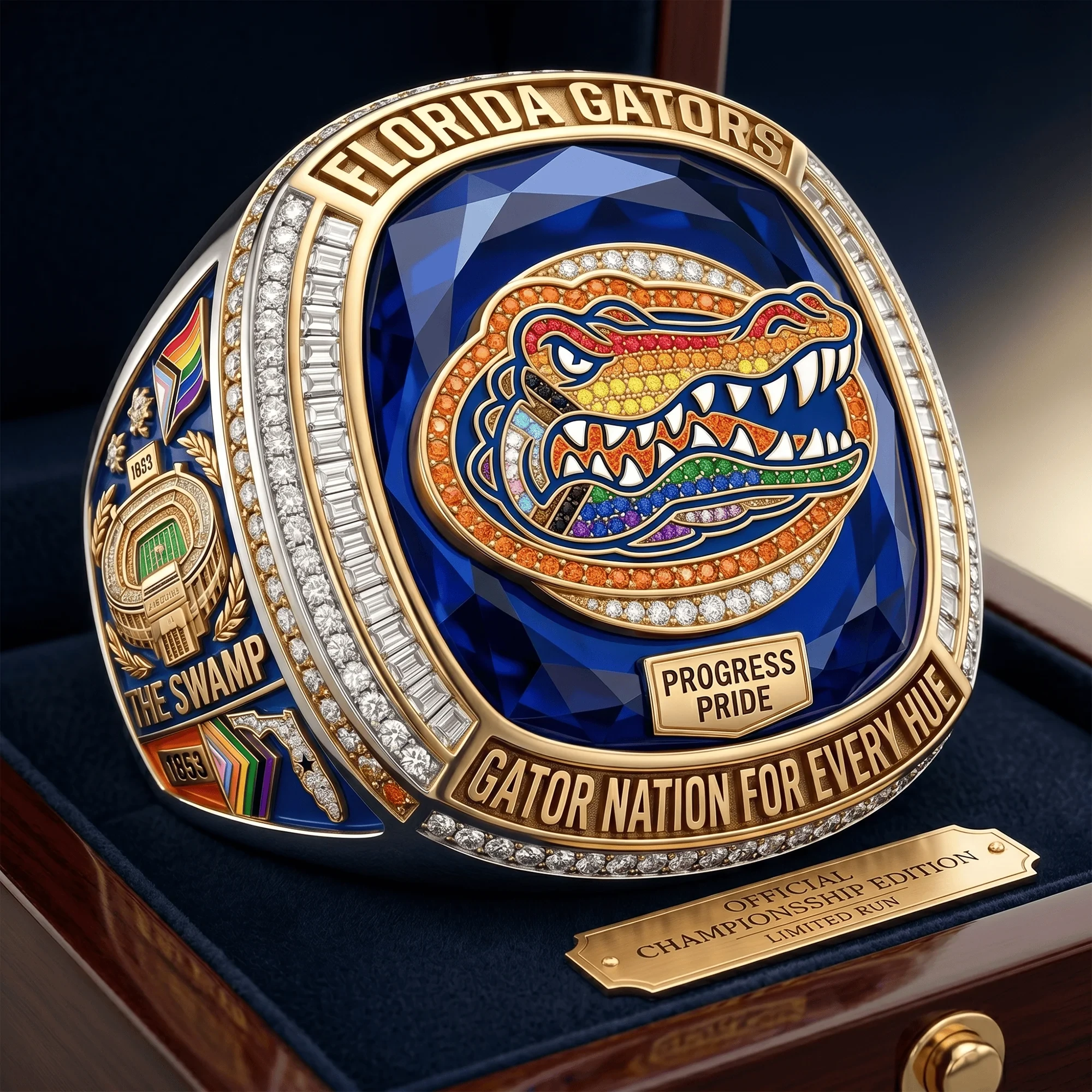Florida Gators Progress Pride Gator Nation For Every Hue Championship Ring - Front View
