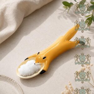Fox Laying Holding Bowl Design Spoon