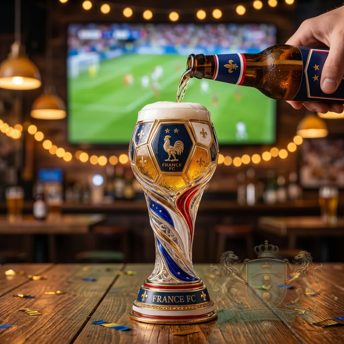 France National Football Team Three Stars Football Champions Trophy Beer Glass - Detail View
