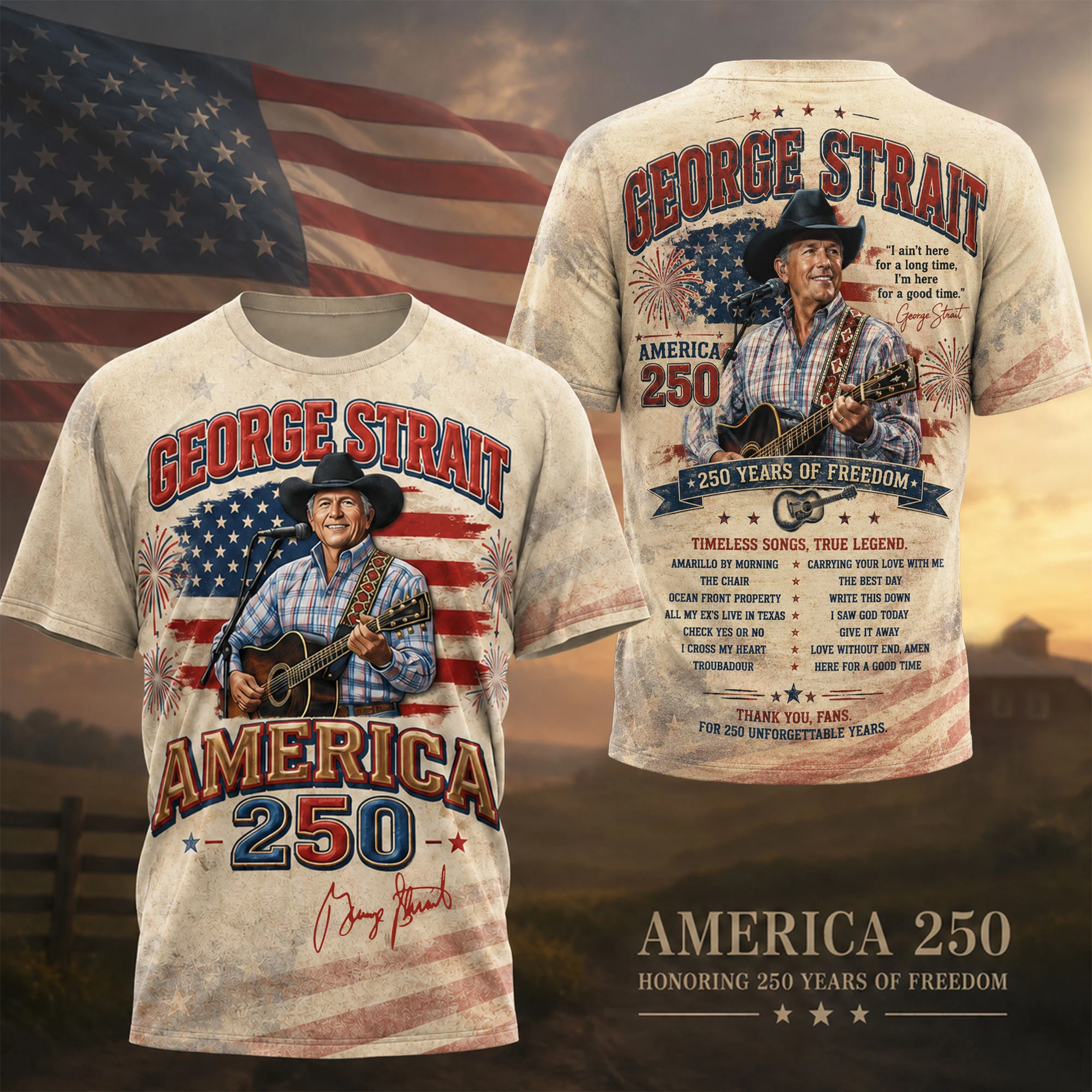 George Strait America 250 Years of Freedom Timeless Songs T-Shirt - Front View